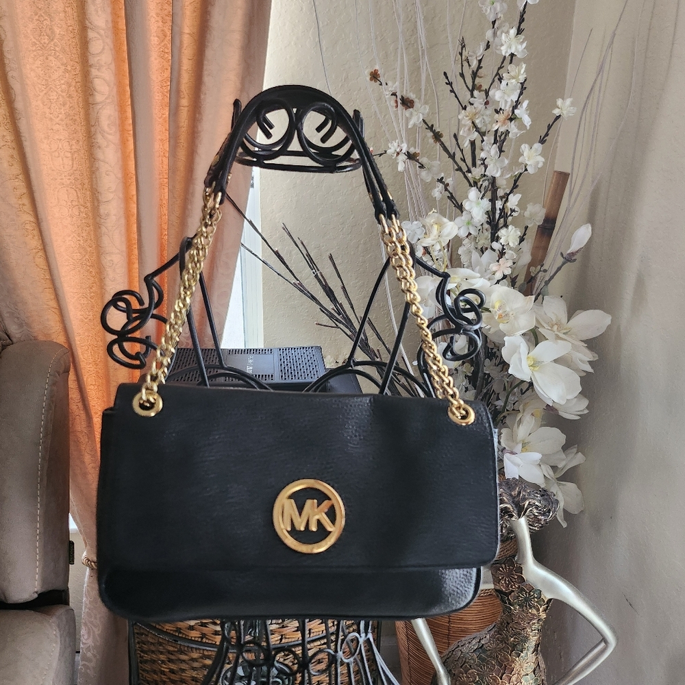 Michael Kors Black Shoulder Bag with Gold Accents